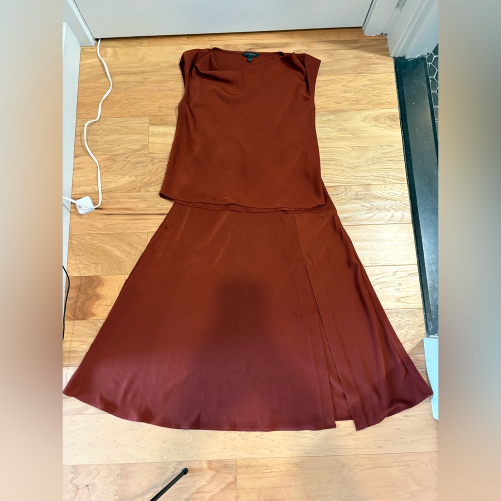 Banana Republic COWL-NECK TOP MAXI SLIP SKIRT SLIT Burnt Carmel